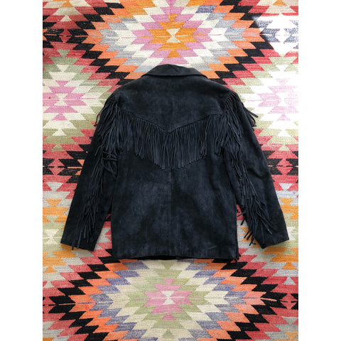 VINTAGE BLACK SUEDE FRINGE JACKET
