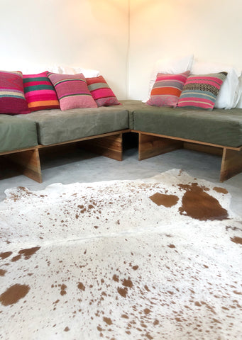 WHITE & BROWN DAPPLE COWHIDE RUG